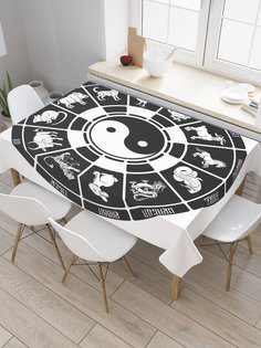 Скатерть прямоугольная JoyArty "Инь и ян в гороскопе" из сатена, 120x145 см