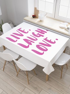 Скатерть прямоугольная JoyArty "Жизнь. Смех. Любовь." из сатена, 120x145 см