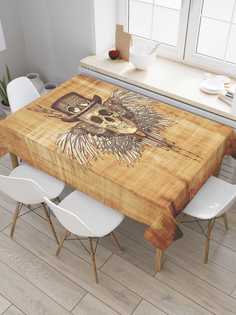 Скатерть прямоугольная JoyArty "Череп в шляпе и очках" из сатена, 120x145 см