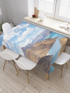 Скатерть прямоугольная JoyArty "Кучевые облака над горным озером" из сатена, 120x145 см