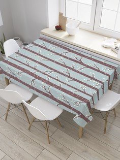 Скатерть прямоугольная JoyArty "Снежинки на деревьях" из сатена, 120x145 см