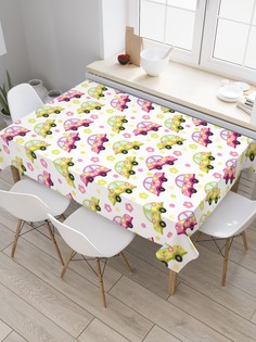 Скатерть прямоугольная JoyArty "Цветочные машинки" из сатена, 120x145 см