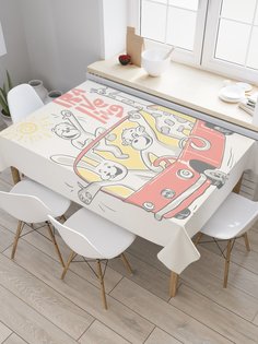 Скатерть прямоугольная JoyArty "Путешествия животных" из сатена, 120x145 см