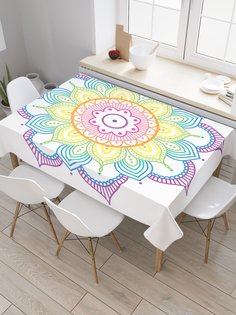 Скатерть прямоугольная JoyArty "Многоцветная мандала" из сатена, 120x145 см