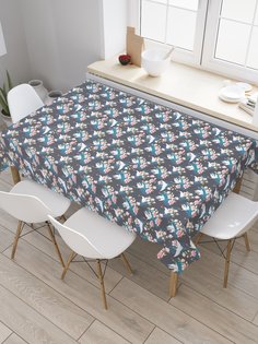 Скатерть прямоугольная JoyArty "Журавли среди цветов" из сатена, 120x145 см