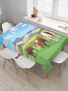 Скатерть прямоугольная JoyArty "Коровы едят траву" из сатена, 120x145 см