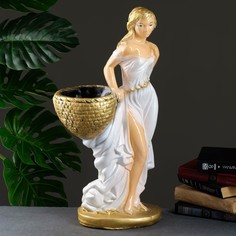 Фигура с кашпо "Девушка с корзиной" персик / золото, 1л / 30х64х32см Хорошие сувениры