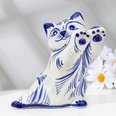 Сувенир "Кошка Дарси в стойке", гжель, фарфор, 15х16 см No Brand