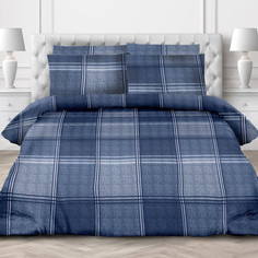 Простыня 160х200 на резинке бязь Tweed синий (борт 20 см) Ивановотекстиль