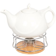 Чайник заварочный керамика 0.85 л с подставкой для подогрева Белый 306657 No Brand