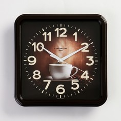 Часы настенные, серия: Кухня, "Чашка кофе", плавный ход, d=26 см, коричневый Troika