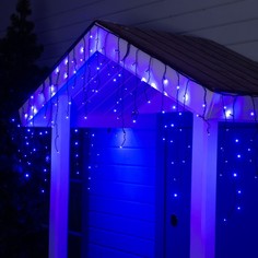 Гирлянда «Бахрома» 3 × 0.6 м, IP44, УМС, тёмная нить, 160 SMD-LED, свечение синее, 220 В Luazon Lighting