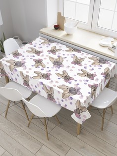 Скатерть прямоугольная JoyArty "Собака с бантиком" из сатена, 180x145 см