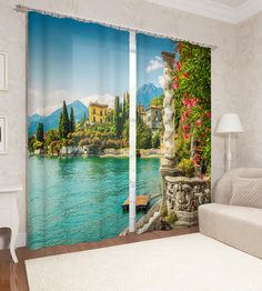 Сирень ФШСТ001-14109 Фотошторы "Испанская вилла" 150*260 2шт. Шелковистые сатен ПВХ пакет