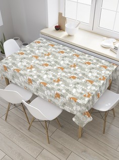 Скатерть прямоугольная JoyArty "Лисы на поляне" из сатена, 180x145 см