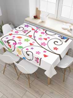 Скатерть прямоугольная JoyArty "Цветные совы" из сатена, 120x145 см