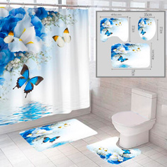 Комплект штора и 2 коврика для ванной комнаты "Бабочка-1" SM-FLW004-19TLT Santrade