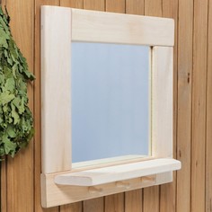 Зеркало квадратное, большое с полкой и 3 крючками, 53x53x1,6 см No Brand