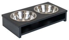 Миска двойная для кошек и собак Дарэленд нержавеющая сталь-ЛДСП 350 мл черная
