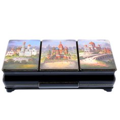 Лаковая миниатюра шкатулка-ларец с отделениями «Сердце Москвы» Russia The Great