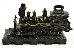 Подарочный черный штоф с золотом Паровоз Лефортовский Фарфор