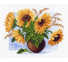 1409-1 Канва с рисунком Матренин посад Подсолнухи в вазе 18х23см (28х37см)