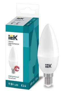 Лампа светодиодная IEK, E14, 9W, 4000K, "Свеча", арт. 682557 - (10 шт.)