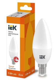 Лампа светодиодная IEK, E14, 5W, 3000K, "Свеча", арт. 562407 - (10 шт.)