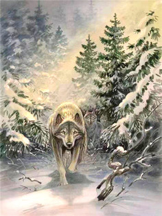 Алмазная мозаика стразами Ripoma Волк в зимнем лесу 00114488 30х40 см