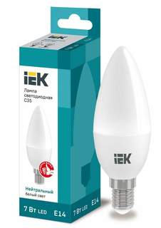 Лампа светодиодная IEK E14 7W 4000K "Свеча" арт. 612814 - (10 шт.)