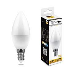 Лампа светодиодная FERON, E14, 9W, 2700K, "Свеча", арт. 620052 - (10 шт.)