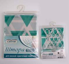 CELLTIX, Штора для ванной ПЕВА ЦВЕТОЧНАЯ КАРУСЕЛЬ 12 колец, 200*200см арт. 743278