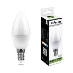Лампа светодиодная FERON, E14, 7W, 4000K, "Свеча", арт. 620035 - (10 шт.)