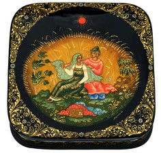 Лаковая миниатюра шкатулка «Коробейник» Палех Russia The Great