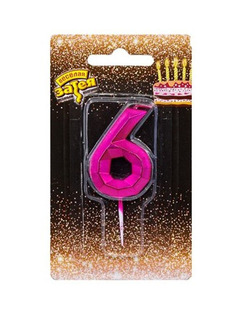Свеча -цифра "6" Диамант Маджента 4,5см (Цв: Разноцветный ) No Brand