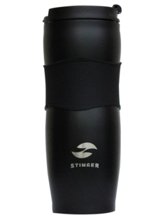 Термокружка Stinger, 0,4 л, сталь/пластик/силикон, черная, 7,2х19,4 см