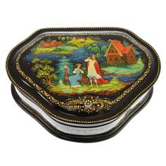 Лаковая миниатюра шкатулка «Парочка» Палех Russia The Great