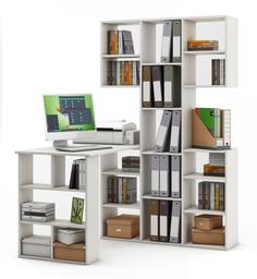 Компьютерный стол со стеллажем МФ Владимир Феликс-35 ФКС-35 корпус/фасад белое дерево