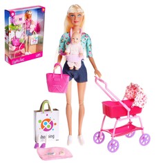 Кукла модель Defa Lucy Молодая мама с пупсом, с аксессуарами, цвет бирюзовый