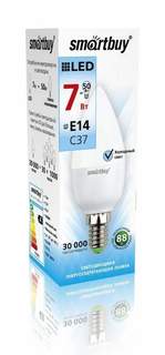 Лампа светодиодная SMARTBUY, E14, 7W, 4000K, "Свеча", арт. 553547 - (10 шт.)