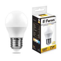 Лампа светодиодная FERON, E27, 7W, 6400K, "Шар", арт. 620048 - (10 шт.)