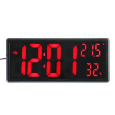 Часы настенные электронные, 36 х 15 х 3 см, термометр, гигрометр, красная индикация No Brand