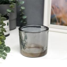 Подсвечник стекло на 1 свечу Стакан прозрачный графит 8х9,3х9,3 см No Brand