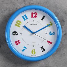 Часы настенные круглые Цветные цифры, d=24,5 см, рама голубая Troika