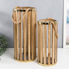 Подсвечник дерево Цилиндр - рейка набор 2 шт 22х22х50, 18х18х40 см No Brand