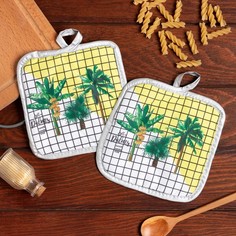 Кухонный набор 2 предмета Доляна Palms, прихватка 17х17 - 2 шт., 100% п/э