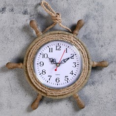 Часы настенные Штурвал, d=22 см, по кругу канат из бечевки, коричневые No Brand