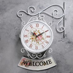 Часы настенные двойные, : Садовые, WELCOME, d=23 см, 47 х 31 см, белые No Brand
