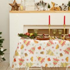 Скатерть Доляна Новый год: Чудесного праздника 145x300 /- 2 , 100% п/э