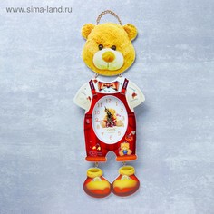 Часы настенные, : Детские, Мишка в комбинезоне, 16 х 42 см, No Brand